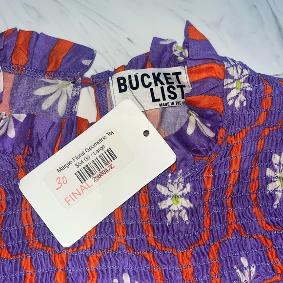 Bucket list Floral rouched blouse purple orange flowy top shirt l new nwt daisy - Picture 3 of 3
